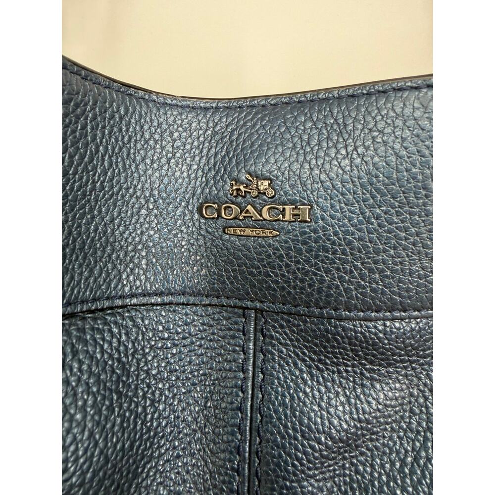 Coach F22209 Lexi Chain Shoulder Bag Metallic Navy Blue Leather Purse Handbag - Picture 6 of 16
